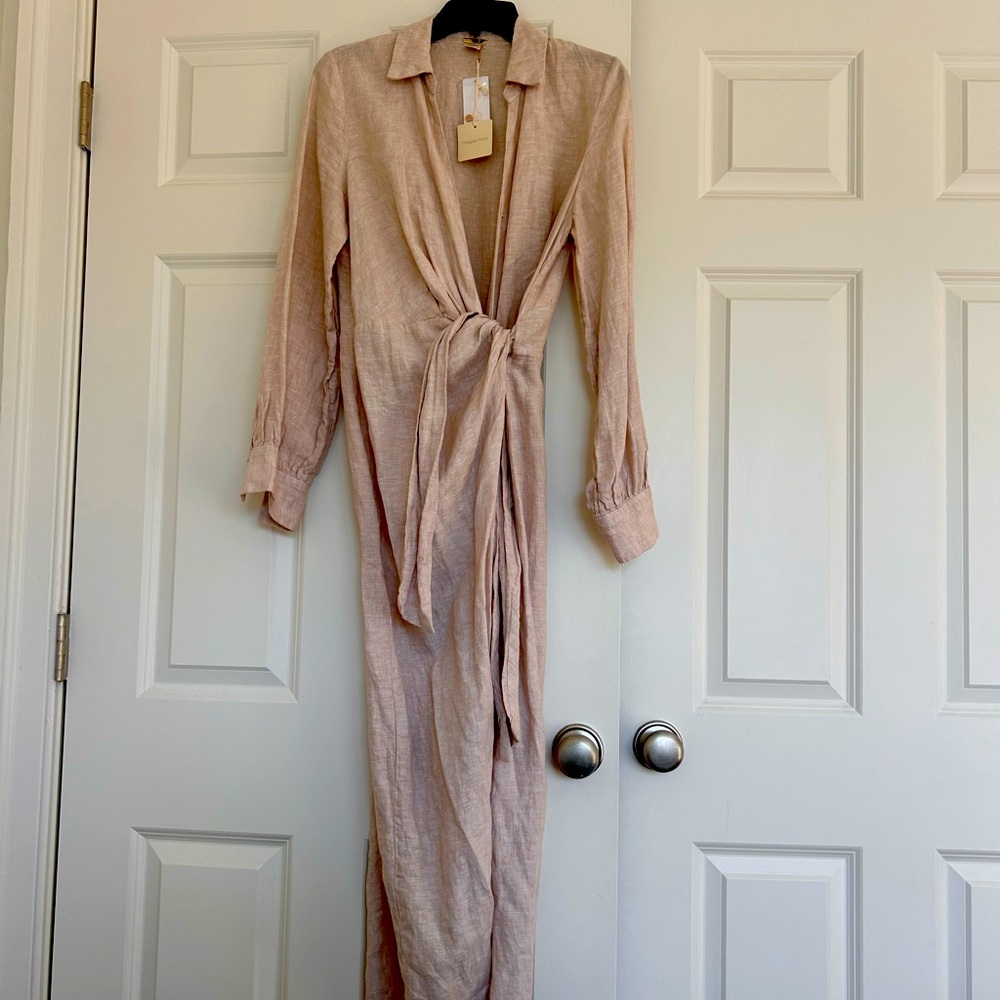 100% linen Magaschoni New Ling Sleeve Wrap Dress